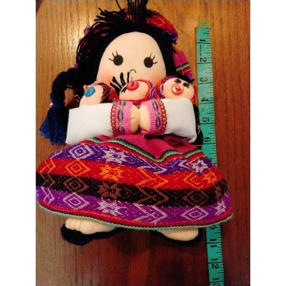 Handmade Peruvian Doll (3) Babies Papoose Colorful Ethnic Dress Purple Red Black - Picture 7 of 8